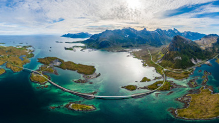 aerial view of bridges crossing a fjord in Norway