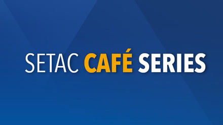SETAC Café series logo on blue background