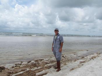 Ken Finkelstein on an oilde beach during Deepwater Horizon 