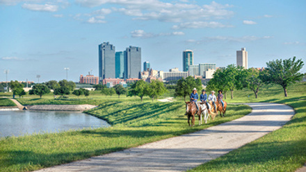 Horseback riding along Trinity Trails in Fort Worth, Texas
