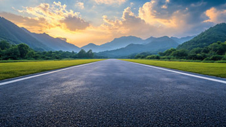 empty road leading to mountains and nature, thumbnail size