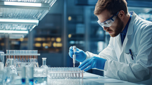 Person in laboratory working on sampling set